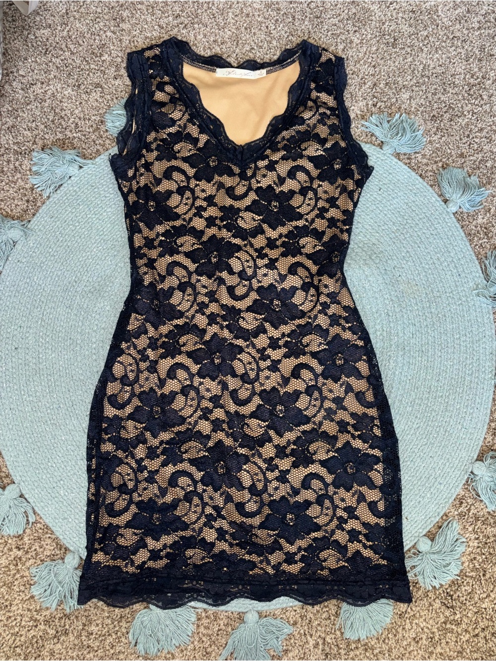 Liberty Love Navy Lace over Nude Dress